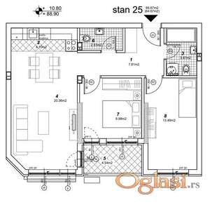 Trosoban 65m2 Telep